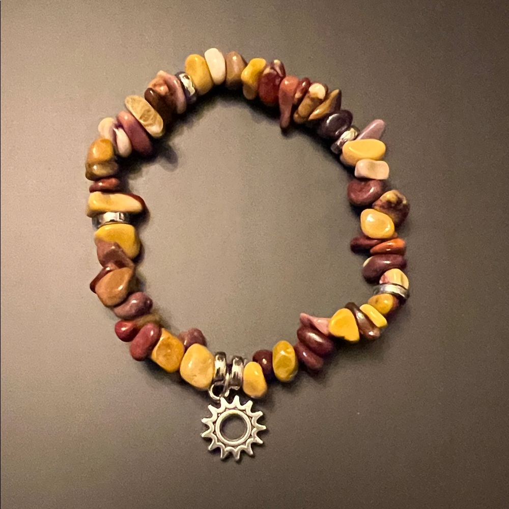 Hand Crafted Multicolor Stone Bracelet with Silver Charm